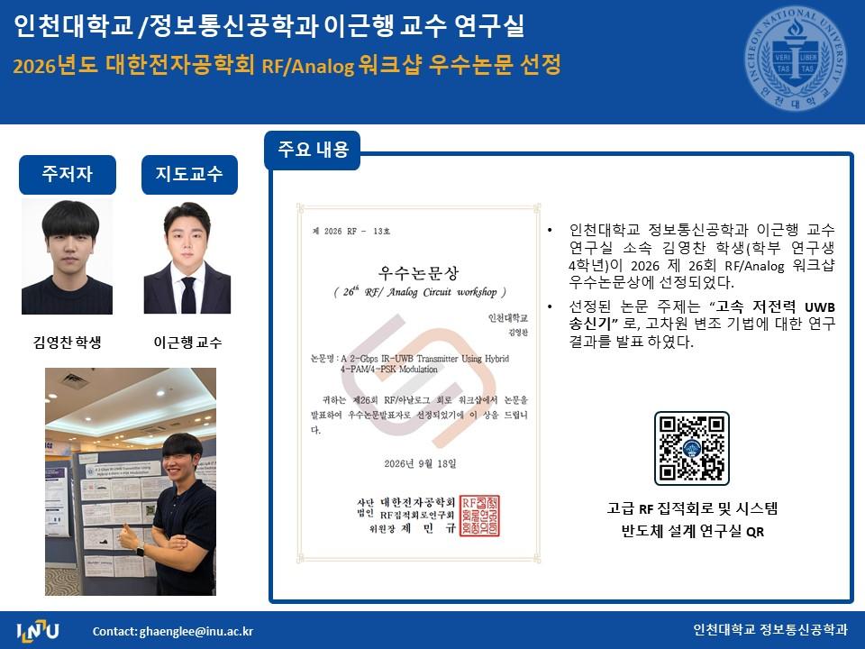 이근행 교수 연구실(4학년 김영찬) 2026년도 대한전자공학회 RF/Analog 워크샵 우수논문 선정 대표이미지